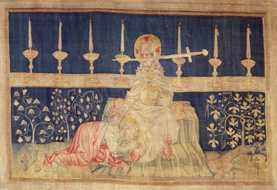 Christus met het zwaard, uit de Apocalyps Wandtapijt van Angers door Nicolas Bataille